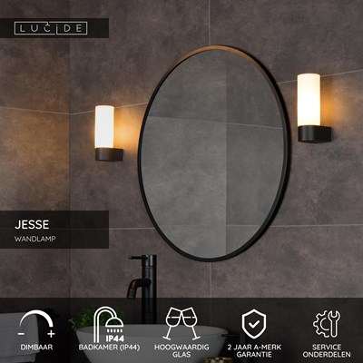 Lucide JESSE - Wandlamp Badkamer - 1xG9 - IP44 - Zwart